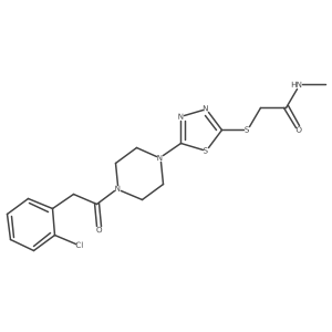 CNC(=O)CSc1nnc(N2CCN(C(=O)Cc3ccccc3Cl)CC2)s1结构式