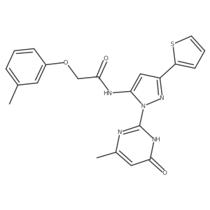 N-(1-(4-methyl-6-oxo-1,6-dihydropyrimidin-2-yl)-3-(thiophen-2-yl)-1H-pyrazol-5-yl)-2-(m-tolyloxy)acetamide Structure