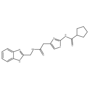 N-(4-(2-(((1H-benzo[d]imidazol-2-yl)methyl)amino)-2-oxoethyl)thiazol-2-yl)cyclopentanecarboxamide结构式