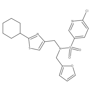 6-chloro-N-[(2-cyclohexyl-1,3-thiazol-4-yl)methyl]-N-[(furan-2-yl)methyl]pyridine-3-sulfonamide结构式