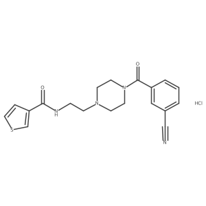 N-(2-(4-(3-cyanobenzoyl)piperazin-1-yl)ethyl)thiophene-3-carboxamide hydrochloride结构式