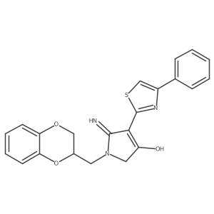 1-(2,3-dihydro-1,4-benzodioxin-2-ylmethyl)-5-imino-4-(4-phenyl-1,3-thiazol-2-yl)-2,5-dihydro-1H-pyrrol-3-ol结构式