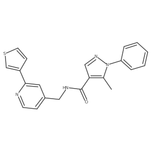 5-methyl-1-phenyl-N-((2-(thiophen-3-yl)pyridin-4-yl)methyl)-1H-pyrazole-4-carboxamide Structure