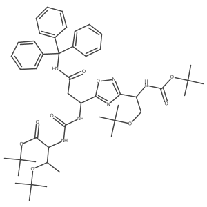 tert-butyl 3-[(2-methylpropan-2-yl)oxy]-2-[[(1S)-1-[3-[(1R)-2-[(2-methylpropan-2-yl)oxy]-1-[(2-methylpropan-2-yl)oxycarbonylamino]ethyl]-1,2,4-oxadiazol-5-yl]-3-oxo-3-(tritylamino)propyl]carbamoylamino]butanoate结构式