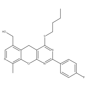 [7-(Butylsulfanyl)-5-(4-fluorophenyl)-14-methyl-2-oxa-4,6,13-triazatricyclo[8.4.0.0^{3,8}]tetradeca-1(10),3(8),4,6,11,13-hexaen-11-yl]methanol Structure