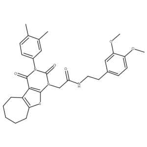 N-[2-(3,4-dimethoxyphenyl)ethyl]-2-[4-(3,4-dimethylphenyl)-3,5-dioxo-8-thia-4,6-diazatricyclo[7.5.0.0^{2,7}]tetradeca-1(9),2(7)-dien-6-yl]acetamide结构式