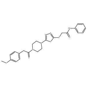 2-((5-(4-(2-(4-methoxyphenyl)acetyl)piperazin-1-yl)-1,3,4-thiadiazol-2-yl)thio)-N-phenylacetamide Structure