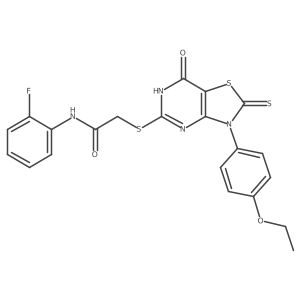 2-((3-(4-ethoxyphenyl)-7-oxo-2-thioxo-2,3,6,7-tetrahydrothiazolo[4,5-d]pyrimidin-5-yl)thio)-N-(2-fluorophenyl)acetamide结构式
