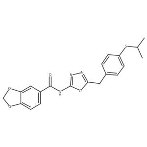 N-(5-(4-(isopropylthio)benzyl)-1,3,4-oxadiazol-2-yl)benzo[d][1,3]dioxole-5-carboxamide Structure