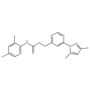 2-((6-(3,5-dimethyl-1H-pyrazol-1-yl)pyrimidin-4-yl)thio)-N-(4-fluoro-2-methylphenyl)acetamide结构式