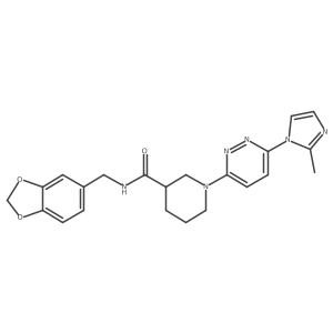 N-(benzo[d][1,3]dioxol-5-ylmethyl)-1-(6-(2-methyl-1H-imidazol-1-yl)pyridazin-3-yl)piperidine-3-carboxamide结构式
