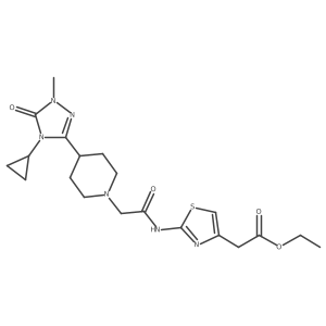 ethyl 2-(2-(2-(4-(4-cyclopropyl-1-methyl-5-oxo-4,5-dihydro-1H-1,2,4-triazol-3-yl)piperidin-1-yl)acetamido)thiazol-4-yl)acetate Structure