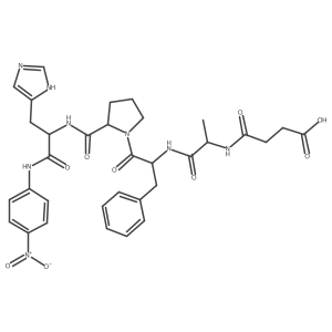 4-(((S)-1-(((S)-1-((S)-2-(((S)-3-(1H-Imidazol-5-yl)-1-((4-nitrophenyl)amino)-1-oxopropan-2-yl)carbamoyl)pyrrolidin-1-yl)-1-oxo-3-phenylpropan-2-yl)amino)-1-oxopropan-2-yl)amino)-4-oxobutanoic acid Structure
