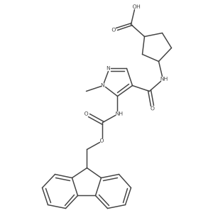 3-[5-({[(9H-fluoren-9-yl)methoxy]carbonyl}amino)-1-methyl-1H-pyrazole-4-amido]cyclopentane-1-carboxylic acid结构式
