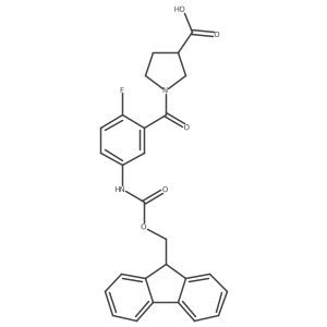 1-[5-({[(9H-fluoren-9-yl)methoxy]carbonyl}amino)-2-fluorobenzoyl]pyrrolidine-3-carboxylic acid Structure