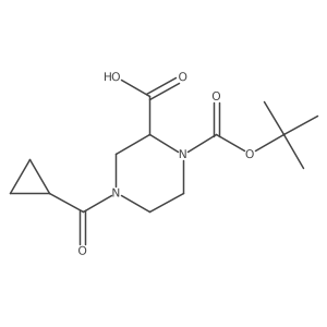 1-(tert-Butoxycarbonyl)-4-(cyclopropanecarbonyl)piperazine-2-carboxylic acid结构式
