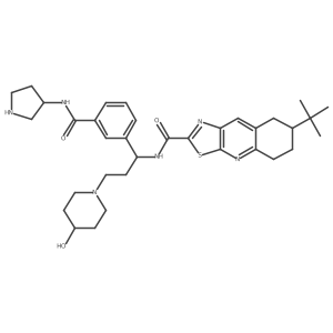 rel-(S)-7-(tert-Butyl)-N-((R)-3-(4-hydroxypiperidin-1-yl)-1-(3-((R)-pyrrolidin-3-ylcarbamoyl)phenyl)propyl)-5,6,7,8-tetrahydrothiazolo[5,4-b]quinoline-2-carboxamide Structure
