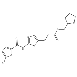 5-bromo-N-[5-[2-oxo-2-(tetrahydrofuran-2-ylmethylamino)ethyl]sulfanyl-1,3,4-thiadiazol-2-yl]furan-2-carboxamide结构式