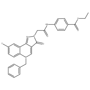 ethyl 4-(2-{5-benzyl-8-fluoro-3-oxo-2H,3H,5H-pyrazolo[4,3-c]quinolin-2-yl}acetamido)benzoate Structure