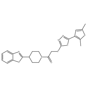 1-(4-(Benzo[d]oxazol-2-yl)piperidin-1-yl)-2-((5-(2,5-dimethylfuran-3-yl)-1,3,4-oxadiazol-2-yl)thio)ethanone结构式