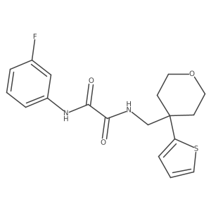 N1-(3-fluorophenyl)-N2-((4-(thiophen-2-yl)tetrahydro-2H-pyran-4-yl)methyl)oxalamide结构式