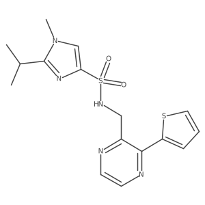 2-isopropyl-1-methyl-N-((3-(thiophen-2-yl)pyrazin-2-yl)methyl)-1H-imidazole-4-sulfonamide结构式