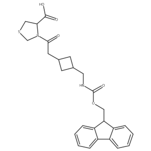 (4R)-3-(2-{3-[({[(9H-fluoren-9-yl)methoxy]carbonyl}amino)methyl]cyclobutyl}acetyl)-1,3-thiazolidine-4-carboxylic acid结构式