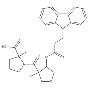 1-[4-({[(9H-fluoren-9-yl)methoxy]carbonyl}amino)-3-methyloxolane-3-carbonyl]-2-methylpyrrolidine-2-carboxylic acid Structure