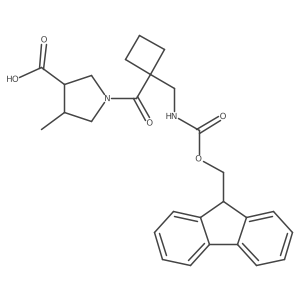 rac-(3R,4R)-1-{1-[({[(9H-fluoren-9-yl)methoxy]carbonyl}amino)methyl]cyclobutanecarbonyl}-4-methylpyrrolidine-3-carboxylic acid Structure