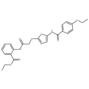 ethyl 2-[[2-[[5-[(4-ethoxybenzoyl)amino]-1,3,4-thiadiazol-2-yl]sulfanyl]acetyl]amino]benzoate Structure