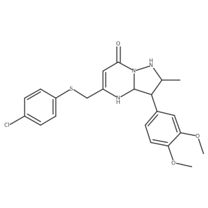 5-[(4-chlorophenyl)sulfanylmethyl]-3-(3,4-dimethoxyphenyl)-2-methyl-2,3,3a,4-tetrahydro-1H-pyrazolo[1,5-a]pyrimidin-7-one结构式