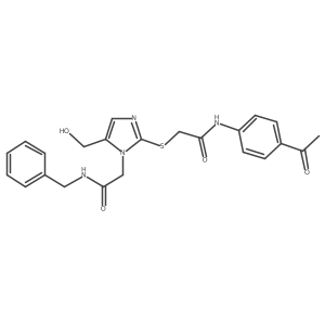 N-(4-acetylphenyl)-2-({1-[(benzylcarbamoyl)methyl]-5-(hydroxymethyl)-1H-imidazol-2-yl}sulfanyl)acetamide结构式