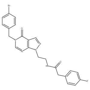 N-(2-(5-(4-bromobenzyl)-4-oxo-4,5-dihydro-1H-pyrazolo[3,4-d]pyrimidin-1-yl)ethyl)-2-(4-fluorophenyl)acetamide结构式