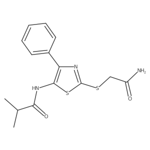 N-(2-((2-amino-2-oxoethyl)thio)-4-phenylthiazol-5-yl)isobutyramide结构式