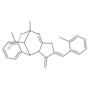 (Z)-13-acetyl-2-(2-fluorobenzylidene)-5-methyl-5,11-dihydro-5,11-methanobenzo[g]thiazolo[2,3-d][1,3,5]oxadiazocin-1(2H)-one Structure