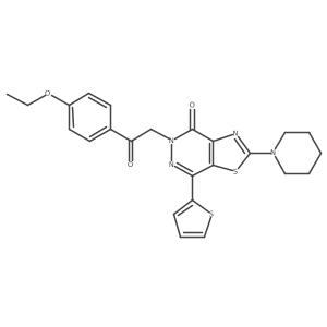 CCOc1ccc(C(=O)Cn2nc(-c3cccs3)c3sc(N4CCCCC4)nc3c2=O)cc1结构式