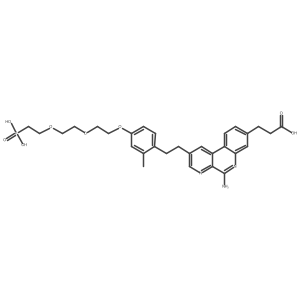 3-(5-Amino-2-(2-methyl-4-(2-(2-(2-phosphonoethoxy)ethoxy)ethoxy)phenethyl)benzo[f][1,7]naphthyridin-8-yl)propanoic acid Structure