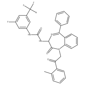 N-(2,5-diaza-2-(2-(2-methylphenyl)-2-oxoethyl)-3-oxo-6-phenylbicyclo[5.4.0]undeca-1(7),5,8,10-tetraen-4-yl)((3-fluoro-5-(trifluoromethyl)phenyl)amino)formamide结构式