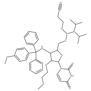 2-cyanoethyl (((2S,3R,4R,5R)-5-(2,4-dioxo-3,4-dihydropyrimidin-1(2H)-yl)-4-(2-methoxyethoxy)-3-(((4-methoxyphenyl)diphenylmethyl)amino)tetrahydrofuran-2-yl)methyl) diisopropylphosphoramidite结构式