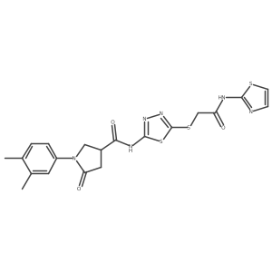1-(3,4-dimethylphenyl)-5-oxo-N-(5-((2-oxo-2-(thiazol-2-ylamino)ethyl)thio)-1,3,4-thiadiazol-2-yl)pyrrolidine-3-carboxamide结构式