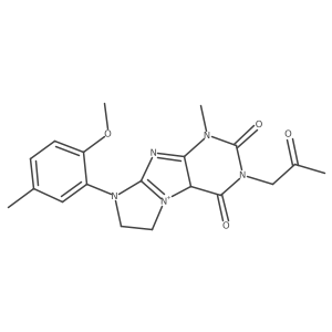 6-(2-methoxy-5-methylphenyl)-4-methyl-2-(2-oxopropyl)-8,9a-dihydro-7H-purino[7,8-a]imidazol-9-ium-1,3-dione结构式