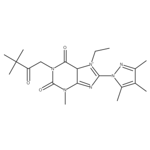 1-(3,3-dimethyl-2-oxobutyl)-7-ethyl-3-methyl-8-(3,4,5-trimethylpyrazol-1-yl)-5H-purin-7-ium-2,6-dione Structure