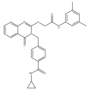 N-cyclopropyl-4-((2-((2-((3,5-dimethylphenyl)amino)-2-oxoethyl)thio)-4-oxoquinazolin-3(4H)-yl)methyl)benzamide结构式