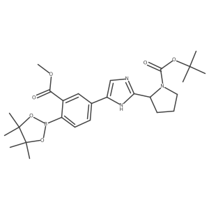 (S)-2-(5-(3-methoxycarbonyl-4-(4,4,5,5-tetramethyl-[1,3,2]dioxaborolan-2-yl)phenyl)-1H-imidazol-2-yl)pyrrolidine-1-carboxylic acid tert-butyl ester Structure