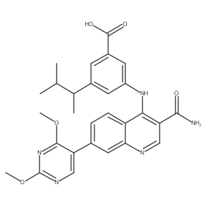 3-({3-(Aminocarbonyl)-7-[2,4-bis(methyloxy)-5-pyrimidinyl]-4-quinolinyl}amino)-5-(1,2-dimethylpropyl)benzoic acid结构式