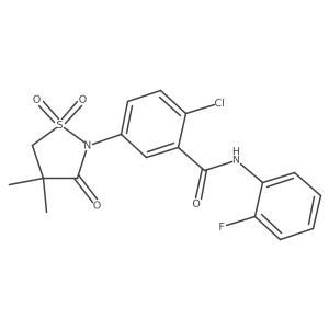 2-chloro-5-(4,4-dimethyl-1,1-dioxido-3-oxoisothiazolidin-2-yl)-N-(2-fluorophenyl)benzamide结构式
