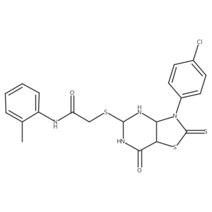 2-[[3-(4-chlorophenyl)-7-oxo-2-sulfanylidene-4,5,6,7a-tetrahydro-3aH-[1,3]thiazolo[4,5-d]pyrimidin-5-yl]sulfanyl]-N-(2-methylphenyl)acetamide结构式
