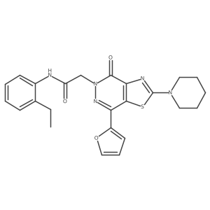 CCc1ccccc1NC(=O)Cn1nc(-c2ccco2)c2sc(N3CCCCC3)nc2c1=O结构式