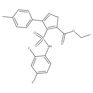 CCOC(=O)c1scc(-c2ccc(C)cc2)c1S(=O)(=O)Nc1ccc(F)cc1F结构式