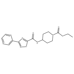 Ethyl 4-(3-(pyrazin-2-yl)-1,2,4-oxadiazole-5-carboxamido)piperidine-1-carboxylate结构式